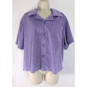 Fabletics Womens Terry Cloth Pajama Top Wild Wisteria Button Up NWT Beachy